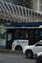 Jakarta, Indonesia - July 02, 2020: The TransJakarta is a public transportation