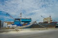 JAKARTA, INDONESIA - 5 MARCH, 2017: Inside famous old port area of Jakarta, fishing boats lying at harbor, fishermen