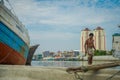 JAKARTA, INDONESIA - 5 MARCH, 2017: Inside famous old port area of Jakarta, fishing boats lying at harbor, fishermen