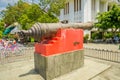 JAKARTA, INDONESIA - 3 MARCH, 2017: Large old canon as seen placed outside Jakarta history museum, big metal barrel