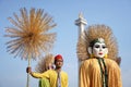 Ondel-ondel in front of Monas Monument, Jakarta. Royalty Free Stock Photo