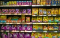 Jakarta, Indonesia - March 11 2021: Several brands of dog foods and cat foods at shelf of one of supermarket in Jakarta Royalty Free Stock Photo