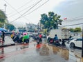 traffic jam situation on the road when it rains