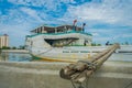 JAKARTA, INDONESIA - MAY 06, 2017: Daily activities inside famous old port area of Jakarta, fishing boats, fishermen