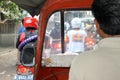 Jakarta, Indonesia - May 30 2014 : Inside bajaj, rickshaw in traffic