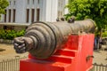 JAKARTA, INDONESIA - MAY 06, 2017: Large old canon as seen placed outside Jakarta history museum, big metal barrel
