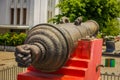 JAKARTA, INDONESIA - MAY 06, 2017: Large old canon as seen placed outside Jakarta history museum, big metal barrel