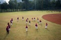 JAKARTA, INDONESIA - NOV 2, 2018- Pupils warm up at Gelora Bung Royalty Free Stock Photo