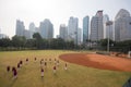 JAKARTA, INDONESIA - NOV 2, 2018- Pupils warm up at Gelora Bung Royalty Free Stock Photo