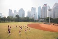 JAKARTA, INDONESIA - NOV 2, 2018- Pupils warm up at Gelora Bung Royalty Free Stock Photo