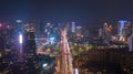 Night view of Jakarta city with heavy traffic Royalty Free Stock Photo