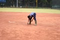 JAKARTA, INDONESIA-NOVEMBER 2, 2018: Worker drawing a line for a Royalty Free Stock Photo