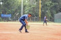 JAKARTA, INDONESIA-NOVEMBER 2, 2018: Worker drawing a line for a Royalty Free Stock Photo