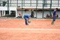 JAKARTA, INDONESIA-NOVEMBER 2, 2018: Worker drawing a line for a Royalty Free Stock Photo