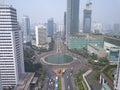 Jakarta, Indonesia - Oct 30, 2019: The Welcome Monument Patung Selamat Datang at Bundaran HI Hotel Indonesia Roundabout