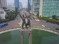 Jakarta, Indonesia - Oct 30, 2019: The Welcome Monument Patung Selamat Datang at Bundaran HI Hotel Indonesia Roundabout on J