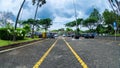 Yellow central line of parking lot area with cars view