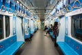 Jakarta, Indonesia - 3rd Apr 2020: Deserted/empty MRT carriage in Jakarta.