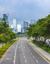 Jakarta, Indonesia - 3rd Apr 2020: Empty or deserted Sudirman street in Central Jakarta.