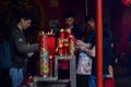 Candles and incense in Kim Tek Ie Temple in Jakarta, Indonesia during Chinese new year ceremony