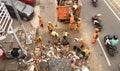 Jakarta, jakarta / indonesia - january 4th 2020: The janitor cleaning and transporting the rubbish left over by the flood disaste