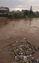 Jakarta, Jakarta / Indonesia - January 1th 2020: rubbish carried by flood water flow