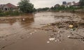 Jakarta, Jakarta / Indonesia - January 1th 2020: rubbish carried by flood water flow