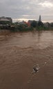 Jakarta, Jakarta / Indonesia - January 1th 2020: rubbish carried by flood water flow Royalty Free Stock Photo