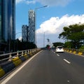 Jakarta , March 04 2022- Pancoran flyover with its monument statues and beautiful sky views