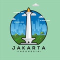 Jakarta Monas Flat Vector Design Illustration. National Monument of Indonesia the Landmark of Jakarta City