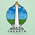 Jakarta Monas Flat Vector Design Illustration. National Monument of Indonesia the Landmark of Jakarta City