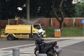 Water truck watering plant