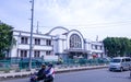 Jakarta, October 2021: Jakarta Kota Station building entrance viewed from across of road