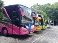 Jakarta, October 22.2020, Tourism Buses parked in the Teen Arena in Jakarta, Indonesia