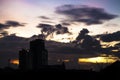 Silhouette of the building at sunset