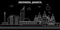 Jakarta silhouette skyline. Indonesia - Jakarta vector city, indonesian linear architecture, buildings. Jakarta travel
