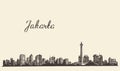 Jakarta skyline engraved illustration drawn sketch