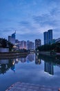 Jakarta skyline reflected on water