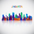 Jakarta skyline silhouette in colorful geometric style. Royalty Free Stock Photo