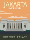 Jakarta travel poster with merdeka palace illustration