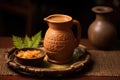 jal-jeera drink served in a clay pitcher with handcrafted lamp