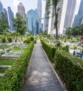 Jalan Ampang Muslim Cemetery,in the heart of KL City,overlooked by tall modern buildings,Kuala Lumpur,Malaysia