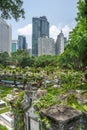 Jalan Ampang Muslim Cemetery,in the heart of KL City,overlooked by tall modern buildings,Kuala Lumpur,Malaysia