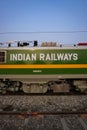 Jalandhar, Punjab, India -January 5, 2023 Indian Railways written on rail engine, Indian trains on track