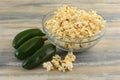 Jalapeno pepper flavored popcorn with jalapenos