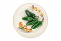 Jalapeno Peppers on a Colorful Antique Plate. Royalty Free Stock Photo