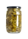 Jalapeno slices, hot green chili peppers, pickled in a glass jar Royalty Free Stock Photo