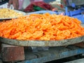 Crispy Sweet Jalebi, Jilapi, zulbia, mushabak or zalabia selling on street shop.