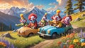 Jalopy car show event clown mountain scene Royalty Free Stock Photo