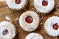 Jam Filled Round Linzer Cookies with Powder Sugar Royalty Free Stock Photo